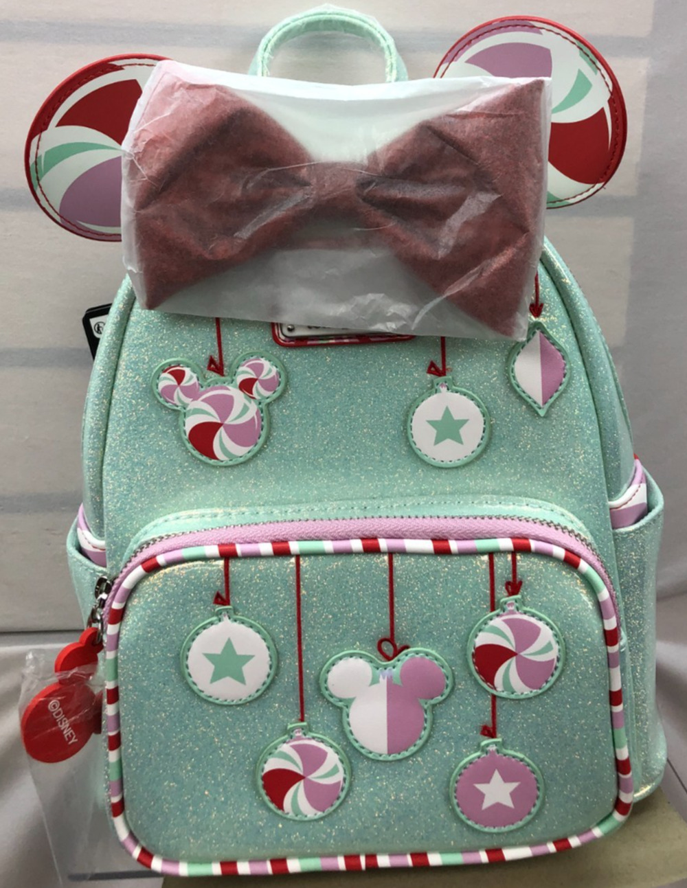 Loungefly Minnie Backpack Peppermint Ornament Disney Mouse Ears Mini Green NEW